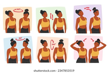 Woman Character Performing Neck Exercises, Gently Stretching And Rotating Her Neck To Improve Flexibility And Reduce Tension. Beneficial For Relieving Neck Pain. Cartoon People Vector Illustration