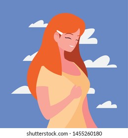 woman character portrait sky background