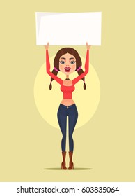Woman character protest. Vector flat cartoon illustration
