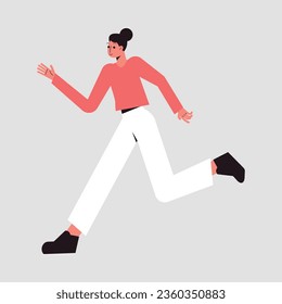 Woman Character Running Fast Rushing Forward in Hurry Vector Illustration