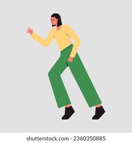 Woman Character Running Fast Rushing Forward in Hurry Vector Illustration