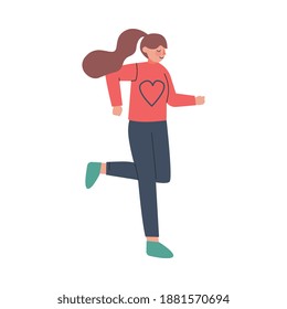 Woman Character Running in a Hurry and Hasten Somewhere Vector Illustration