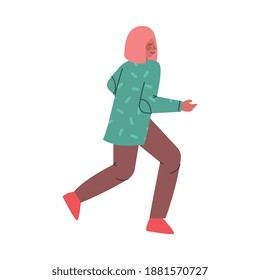 Woman Character Running in a Hurry and Hasten Somewhere Vector Illustration