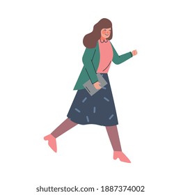 Woman Character Running in a Hurry and Hasten Somewhere Vector Illustration
