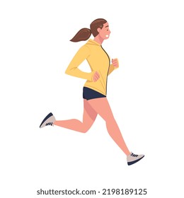Woman Character Running in Sportswear and Trainers Engaged in Sport Training and Workout Vector Illustration
