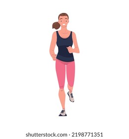 Woman Character Running in Sportswear and Trainers Engaged in Sport Training and Workout Vector Illustration