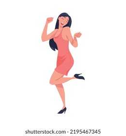 Woman Character Screaming Feeling Joy and Excitement Celebrating Something Moving with Dancing Motion Vector Illustration