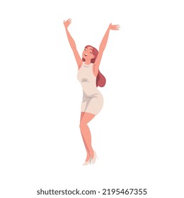 Woman Character Screaming Feeling Joy and Excitement Celebrating Something Vector Illustration