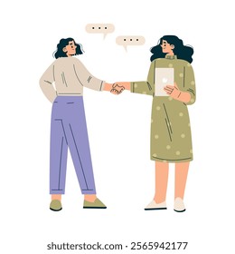 Woman Character Shaking Hands after Completed the Deal Vector Illustration