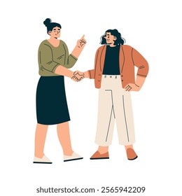 Woman Character Shaking Hands after Completed the Deal Vector Illustration