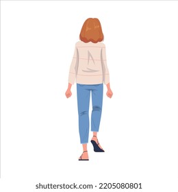 Woman Character with Short Hair Standing Back View Vector Illustration