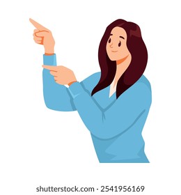 Woman Character Showing Hand Gesture Pointing Finger Expressing Emotion with Body Language Vector Illustration