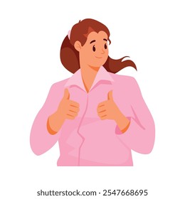 Woman Character Showing Thumb Up Hand Gesture Expressing Emotion with Body Language Vector Illustration