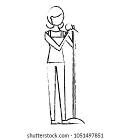 woman character singing song with microphone