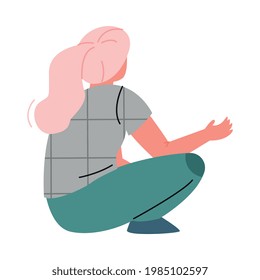Woman Character Sitting and Looking Ahead as into Bright Future Back View Vector Illustration