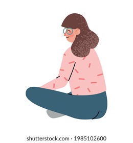 Woman Character Sitting and Looking Ahead as into Bright Future Back View Vector Illustration