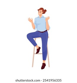 Woman Character Sitting on Chair and Talking with Gesture Vector Illustration