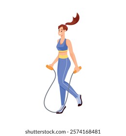 Woman Character Skipping Rope Do Sport and Physical Activity Vector Illustration