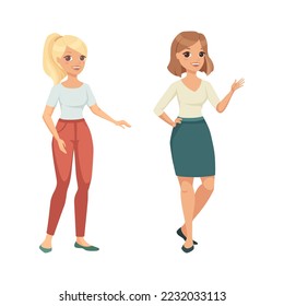 Woman Character in Skirt and Pants in Standing Pose Vector Set