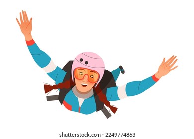 Woman Character Skydiving Falling Down with Parachute Vector Illustration