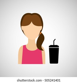 woman character soda cup straw design vector illustration eps 10