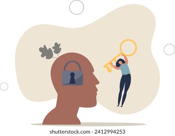 Woman character solve mental problems, learn self accepting and how to find herself.Psychotherapy concept.