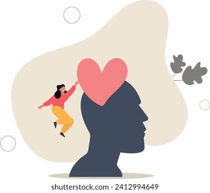 Woman character solve mental problems, learn self accepting and how to find herself.flat vector illustration.
