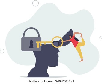 Woman character solve mental problems, learn self accepting and how to find herself.Psychotherapy concept.flat design.illustration with people.