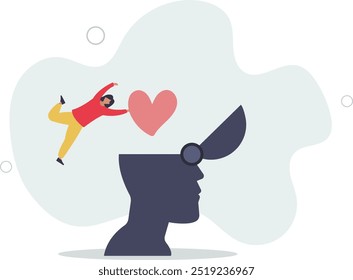 Personagem mulher resolver problemas mentais, aprender a auto aceitação e como encontrar a si mesma. design plano com as pessoas.