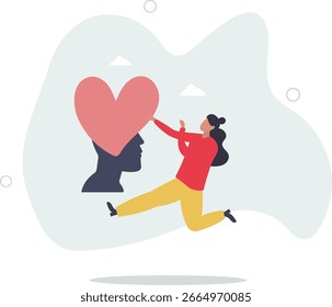 Personagem mulher resolver problemas mentais, aprender a auto aceitação e como encontrar a si mesma. vida humana.