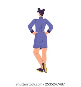 Woman Character Standing from Behind Back View Vector Illustration