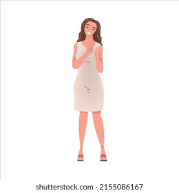 Woman Character Standing and Clapping His Hands as Applause and Ovation Gesture Vector Illustration