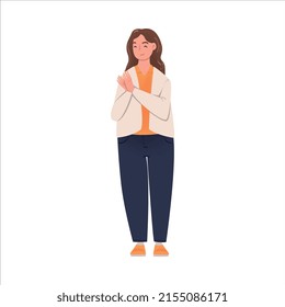 Woman Character Standing and Clapping His Hands as Applause and Ovation Gesture Vector Illustration