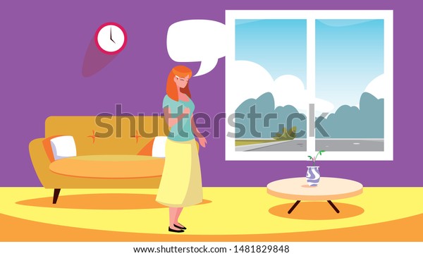 Woman Character Standing Living Room Stock Vector Royalty Free 1481829848 Shutterstock