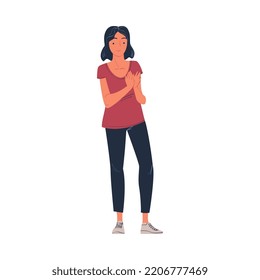 Woman Character Standing Ovation Clapping Her Hands as Applause and Acclaim Gesture Vector Illustration