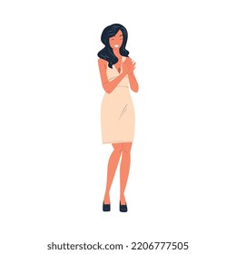 Woman Character Standing Ovation Clapping Her Hands as Applause and Acclaim Gesture Vector Illustration