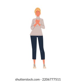 Woman Character Standing Ovation Clapping Her Hands as Applause and Acclaim Gesture Vector Illustration