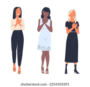 Woman Character Standing Ovation Clapping His Hands as Applause and Acclaim Gesture Vector Set