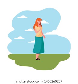 woman character standing sky background