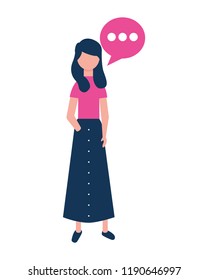 woman character standing with speech bubble