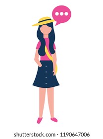 woman character standing with speech bubble