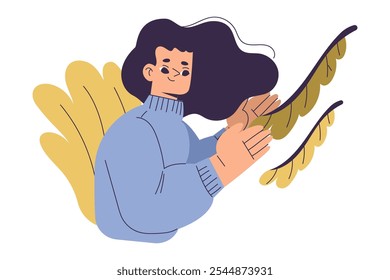 Woman Character Studying Plant Exploring Nature Vector Illustration