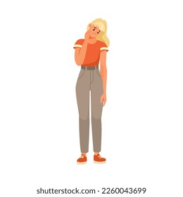 Woman Character Suffering from Pain or Ache in Her Neck Vector Illustration
