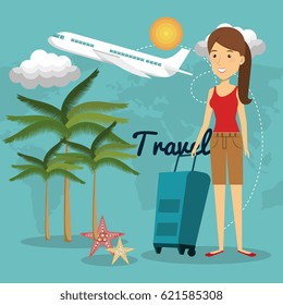 woman character with suitcase travel