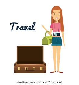 woman character with suitcase travel
