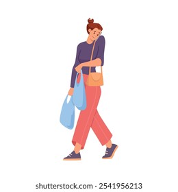Woman Character Talking Phone Speaking with Someone with Mobile Device Vector Illustration