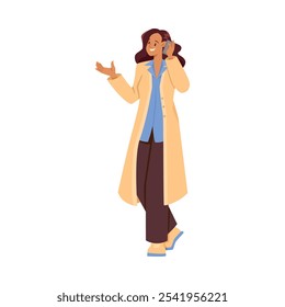 Woman Character Talking Phone Speaking with Someone with Mobile Device Vector Illustration