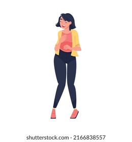 Woman Character Telling Funny Story and Joke Laughing Out Loud and Having Fun Vector Illustration