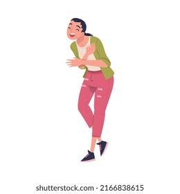 Woman Character Telling Funny Story and Joke Laughing Out Loud and Having Fun Vector Illustration