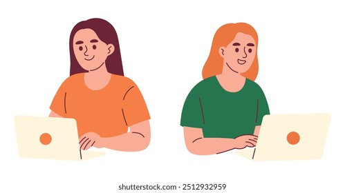 Woman Character Typing on the Laptop, Working with Laptop
